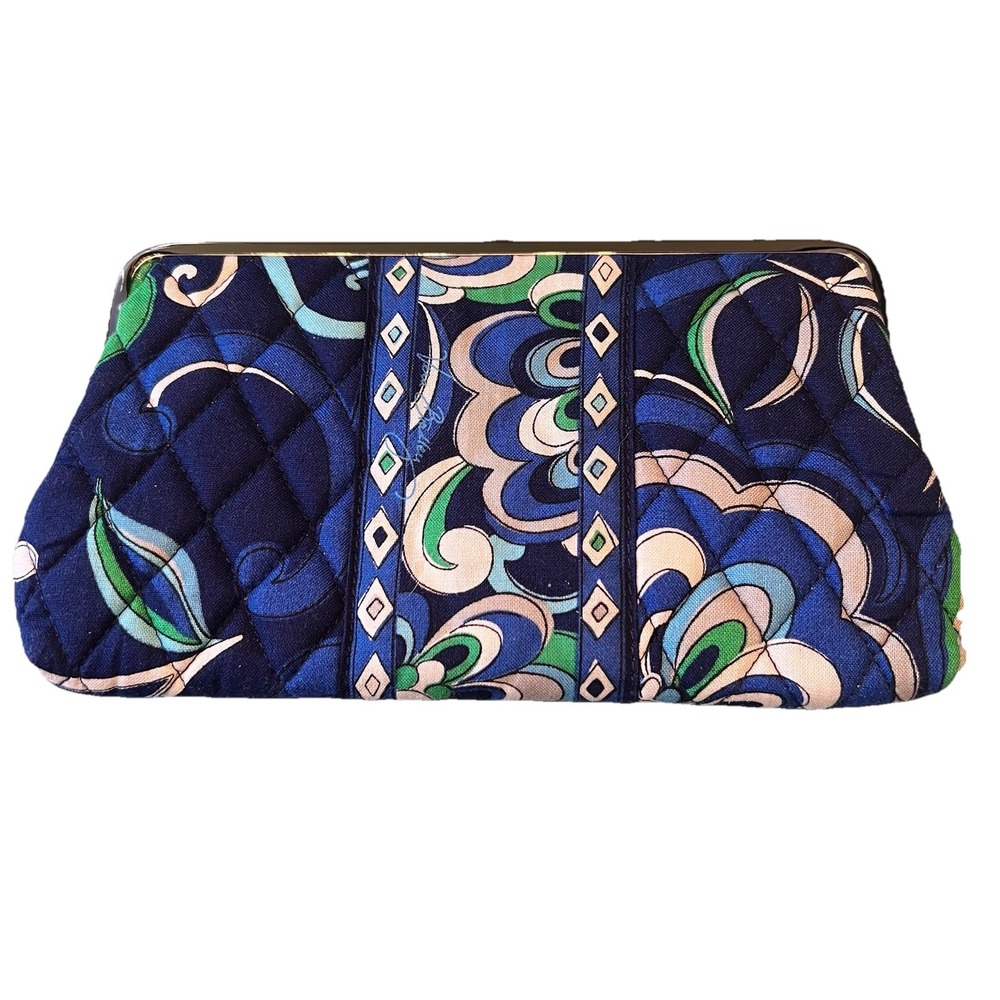 Vera Bradley Blue‎ Twirley Birds Wallet Clutch  Double Kisslock Closures Navy - Picture 2 of 6